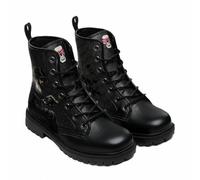 Maimeili Women Printed Ankle Boots with Flower Butterfly Skull Angel Witch Mushroom Plaid Stylish Floral Platform Lace-up Leather Combat Booties Casual Everyday Party Halloween Christmas