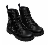 Maimeili Women Printed Ankle Boots with Flower Butterfly Skull Angel Witch Mushroom Plaid Stylish Floral Platform Lace-up Leather Combat Booties Casual Everyday Party Halloween Christmas