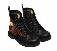 Maimeili Women Printed Ankle Boots with Flower Butterfly Skull Angel Witch Mushroom Plaid Stylish Floral Platform Lace-up Leather Combat Booties Casual Everyday Party Halloween Christmas