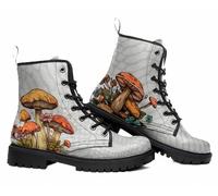 Maimeili Women Printed Ankle Boots with Flower Butterfly Skull Angel Witch Mushroom Plaid Stylish Floral Platform Lace-up Leather Combat Booties Casual Everyday Party Halloween Christmas