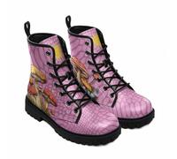 Maimeili Women Printed Ankle Boots with Flower Butterfly Skull Angel Witch Mushroom Plaid Stylish Floral Platform Lace-up Leather Combat Booties Casual Everyday Party Halloween Christmas