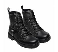 Maimeili Women Printed Ankle Boots with Flower Butterfly Skull Angel Witch Mushroom Plaid Stylish Floral Platform Lace-up Leather Combat Booties Casual Everyday Party Halloween Christmas