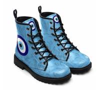 Maimeili Women Printed Ankle Boots with Flower Butterfly Skull Angel Witch Mushroom Plaid Stylish Floral Platform Lace-up Leather Combat Booties Casual Everyday Party Halloween Christmas