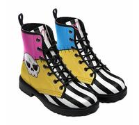 Maimeili Women Printed Ankle Boots with Flower Butterfly Skull Angel Witch Mushroom Plaid Stylish Floral Platform Lace-up Leather Combat Booties Casual Everyday Party Halloween Christmas