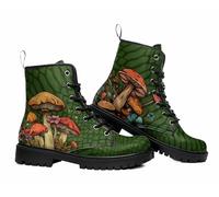 Maimeili Women Printed Ankle Boots with Flower Butterfly Skull Angel Witch Mushroom Plaid Stylish Floral Platform Lace-up Leather Combat Booties Casual Everyday Party Halloween Christmas