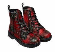 Maimeili Women Printed Ankle Boots with Flower Butterfly Skull Angel Witch Mushroom Plaid Stylish Floral Platform Lace-up Leather Combat Booties Casual Everyday Party Halloween Christmas