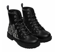 Maimeili Women Printed Ankle Boots with Flower Butterfly Skull Angel Witch Mushroom Plaid Stylish Floral Platform Lace-up Leather Combat Booties Casual Everyday Party Halloween Christmas