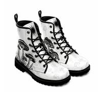 Maimeili Women Printed Ankle Boots with Flower Butterfly Skull Angel Witch Mushroom Plaid Stylish Floral Platform Lace-up Leather Combat Booties Casual Everyday Party Halloween Christmas