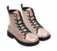 Maimeili Women Printed Ankle Boots with Flower Butterfly Skull Angel Witch Mushroom Plaid Stylish Floral Platform Lace-up Leather Combat Booties Casual Everyday Party Halloween Christmas