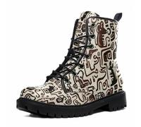 Maimeili Women Printed Ankle Boots with Flower Dragon Flower Graffiti Pattern Cookie Stylish Floral Platform Lace-up Leather Combat Booties Casual Everyday Party Halloween Christmas