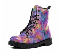 Maimeili Women Printed Ankle Boots with Flower Dragon Flower Graffiti Pattern Cookie Stylish Floral Platform Lace-up Leather Combat Booties Casual Everyday Party Halloween Christmas