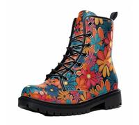 Maimeili Women Printed Ankle Boots with Flower Dragon Flower Graffiti Pattern Cookie Stylish Floral Platform Lace-up Leather Combat Booties Casual Everyday Party Halloween Christmas