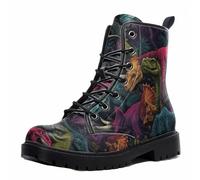 Maimeili Women Printed Ankle Boots with Flower Dragon Flower Graffiti Pattern Cookie Stylish Floral Platform Lace-up Leather Combat Booties Casual Everyday Party Halloween Christmas