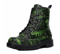 Maimeili Women Printed Ankle Boots with Flower Dragon Flower Graffiti Pattern Cookie Stylish Floral Platform Lace-up Leather Combat Booties Casual Everyday Party Halloween Christmas