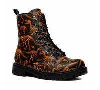 Maimeili Women Printed Ankle Boots with Flower Dragon Flower Graffiti Pattern Cookie Stylish Floral Platform Lace-up Leather Combat Booties Casual Everyday Party Halloween Christmas