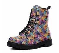 Maimeili Women Printed Ankle Boots with Flower Dragon Flower Graffiti Pattern Cookie Stylish Floral Platform Lace-up Leather Combat Booties Casual Everyday Party Halloween Christmas