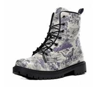 Maimeili Women Printed Ankle Boots with Flower Dragon Flower Graffiti Pattern Cookie Stylish Floral Platform Lace-up Leather Combat Booties Casual Everyday Party Halloween Christmas