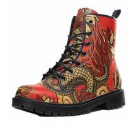 Maimeili Women Printed Ankle Boots with Flower Dragon Flower Graffiti Pattern Cookie Stylish Floral Platform Lace-up Leather Combat Booties Casual Everyday Party Halloween Christmas