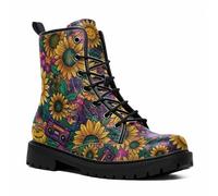 Maimeili Women Printed Ankle Boots with Flower Dragon Flower Graffiti Pattern Cookie Stylish Floral Platform Lace-up Leather Combat Booties Casual Everyday Party Halloween Christmas