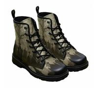 Maimeili Women Printed Ankle Boots with Graffiti Pumpkin Bat Crow Floral Leaves Natural Scenery Stylish Colorful Platform Lace-up Leather Combat Booties Casual Everyday Party Halloween Christmas