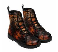 Maimeili Women Printed Ankle Boots with Graffiti Pumpkin Bat Crow Floral Leaves Natural Scenery Stylish Colorful Platform Lace-up Leather Combat Booties Casual Everyday Party Halloween Christmas