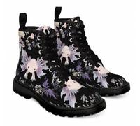 Maimeili Women Printed Ankle Boots with Jellyfish Girl Skull Mushroom Ocean Natural Scenery Stylish Platform Lace-up Leather Combat Booties Casual Everyday Party Halloween Christmas