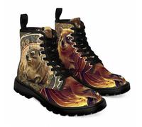 Maimeili Women Printed Ankle Boots with Jellyfish Girl Skull Mushroom Ocean Natural Scenery Stylish Platform Lace-up Leather Combat Booties Casual Everyday Party Halloween Christmas