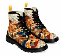 Maimeili Women Printed Ankle Boots with Jellyfish Girl Skull Mushroom Ocean Natural Scenery Stylish Platform Lace-up Leather Combat Booties Casual Everyday Party Halloween Christmas