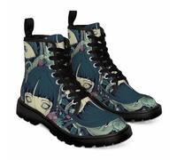 Maimeili Women Printed Ankle Boots with Jellyfish Girl Skull Mushroom Ocean Natural Scenery Stylish Platform Lace-up Leather Combat Booties Casual Everyday Party Halloween Christmas