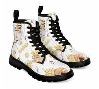 Maimeili Women Printed Ankle Boots with Jellyfish Girl Skull Mushroom Ocean Natural Scenery Stylish Platform Lace-up Leather Combat Booties Casual Everyday Party Halloween Christmas