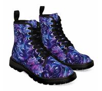 Maimeili Women Printed Ankle Boots with Jellyfish Girl Skull Mushroom Ocean Natural Scenery Stylish Platform Lace-up Leather Combat Booties Casual Everyday Party Halloween Christmas