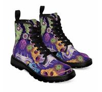 Maimeili Women Printed Ankle Boots with Jellyfish Girl Skull Mushroom Ocean Natural Scenery Stylish Platform Lace-up Leather Combat Booties Casual Everyday Party Halloween Christmas