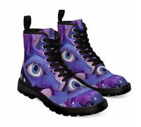 Maimeili Women Printed Ankle Boots with Jellyfish Girl Skull Mushroom Ocean Natural Scenery Stylish Platform Lace-up Leather Combat Booties Casual Everyday Party Halloween Christmas