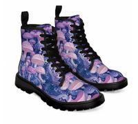 Maimeili Women Printed Ankle Boots with Jellyfish Girl Skull Mushroom Ocean Natural Scenery Stylish Platform Lace-up Leather Combat Booties Casual Everyday Party Halloween Christmas