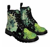 Maimeili Women Printed Ankle Boots with Jellyfish Girl Skull Mushroom Ocean Natural Scenery Stylish Platform Lace-up Leather Combat Booties Casual Everyday Party Halloween Christmas