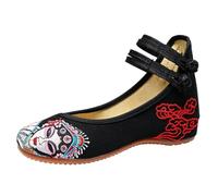 Maimeili Women's Chinese Embroidered Floral Wedge Shoes Asian Traditional Mary Jane Brida Ballet Yoga Canvas Shoes Rubber Sole
