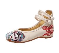 Maimeili Women's Chinese Embroidered Floral Wedge Shoes Asian Traditional Mary Jane Brida Ballet Yoga Canvas Shoes Rubber Sole