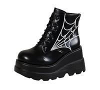 Maimeili Women's Gothic Platform Combat Boots with Bat Wings Lace-up with Buckle Straps Ankle Boots Chunky Platform Sole Fashion Studded Motorcycle Boots