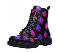 Maimeili Women's Printed Short Boots Lace-up Chunky Heel Combat Ankle Booties for Girls Ladies Autumn and Winter Shoes Rose Skull Butterfly FLowers Cartoon Pattern