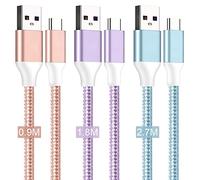MAIMEITE 3-Pack USB C Charger Cable, 0.9M/1.8M/2.7M 3A Fast Type Braided Compatible for Galaxy S10 S9 S8 S20 S21 S22 A03s A12/13 A21s/22/20 A32 Note 20, Google Pixel, Oneplus, HUAWEI, iPad