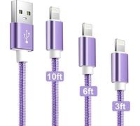 MAIMEITE iPhone Charger Cable, Apple MFi Certified 3Pack 3/6/10ft Fast Charging Cable, USB A Nylon Long Purple Cable for iPhone 14 13 12 11 Pro Max Mini XR XS X 8 7 Plus SE 2020, iPad Air and More
