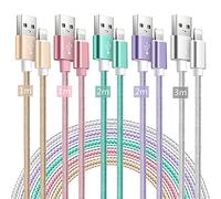MAIMEITE iPhone Lightning Cable, 5Pack MFi Certified Fast Charging, 5 Colors 1M/2M/3M USB A Nylon Braided for iPhone 14 13 12 11 X 8 7 6 Series and More