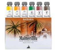 Maimeri BLU, Fine Art Watercolors, Set Sahara, Cardboard Box, Assorted Colours, 6 Units 12 ml, Multicoloured, 12 ml