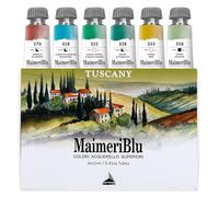 Maimeri BLU, Fine Art Watercolors, Tuscany Set, Cardboard Box, Assorted Colours, 6 Units 12 ml, Multicoloured, 12 ml