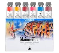 Maimeri BLU, Fine Art Watercolors, Venice Set, Cardboard Box, Assorted Colours, 6 Units 12 ml, Multicoloured, 12 ml