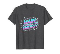 Main Character Energy Neon Burst Typography T-Shirt, Men, Dark Heather Grey, L