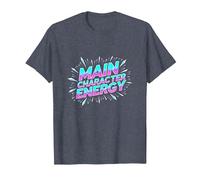 Main Character Energy Neon Burst Typography T-Shirt, Men, Heather Blue, XXL