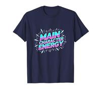 Main Character Energy Neon Burst Typography T-Shirt, Men, Navy Blue, XX-Large