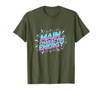 Main Character Energy Neon Burst Typography T-Shirt, Men, Olive Green, XX-Large
