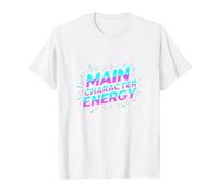 Main Character Energy Neon Burst Typography T-Shirt, Men, White, XXL